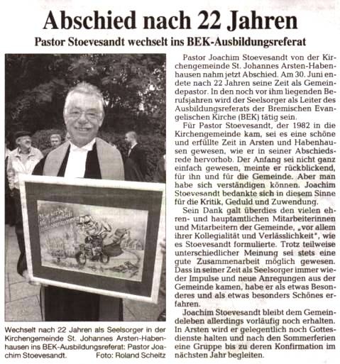 Pastor Stoevesandt mit Karikatur