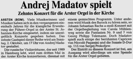 Konzertank&uuml;ndigung im Weser-Kurier vom 29.09.2005 in der Stadtteilbeilage