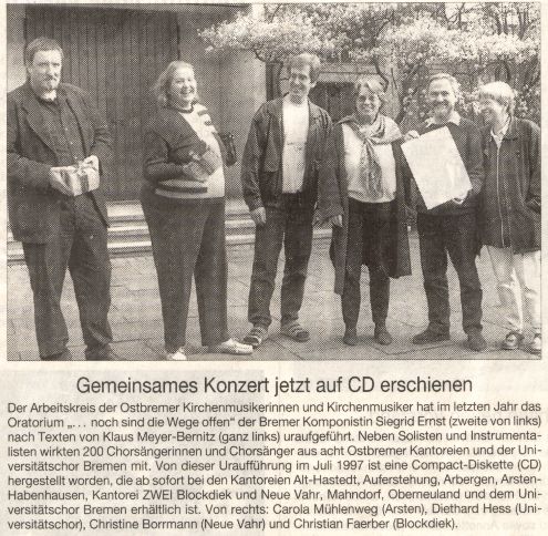 Zeitungsmeldung vom ...